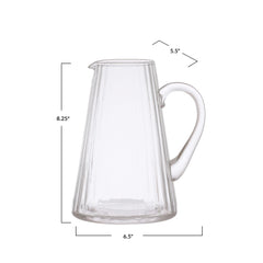 6-1/2"L x 5-1/2"W x 8-1/4"H 60 oz. Ribbed Glass Pitcher