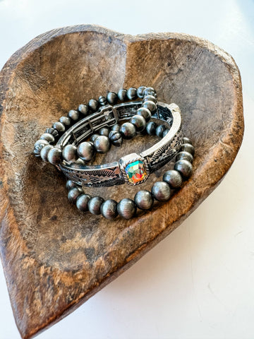 Western Navajo Glass Stone 3 Layered Stretch Bracelet : AB CLEAR
