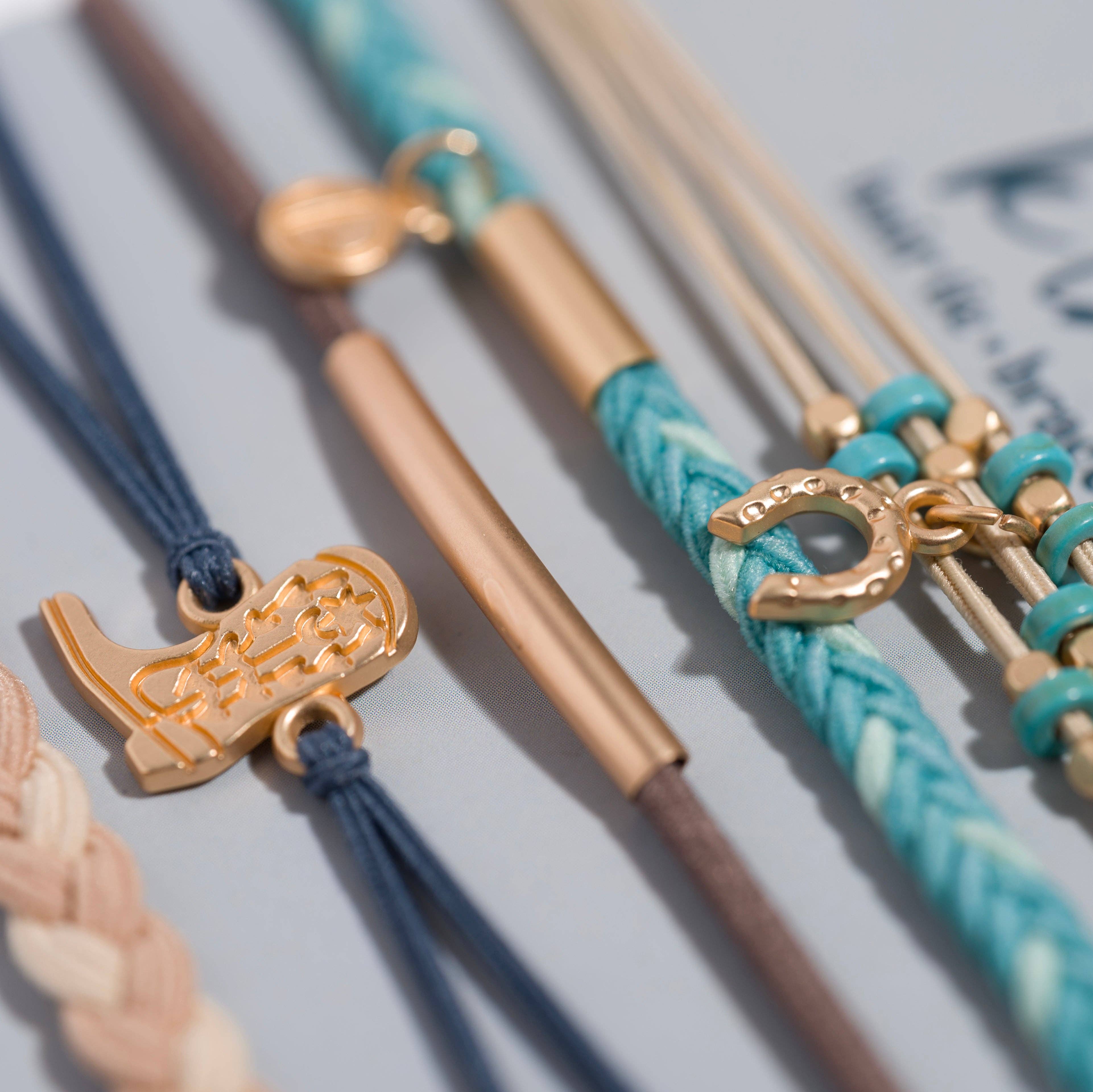 "Stride" Turquoise with Gold Cowboy Boot Hair Tie Bracelets: Medium