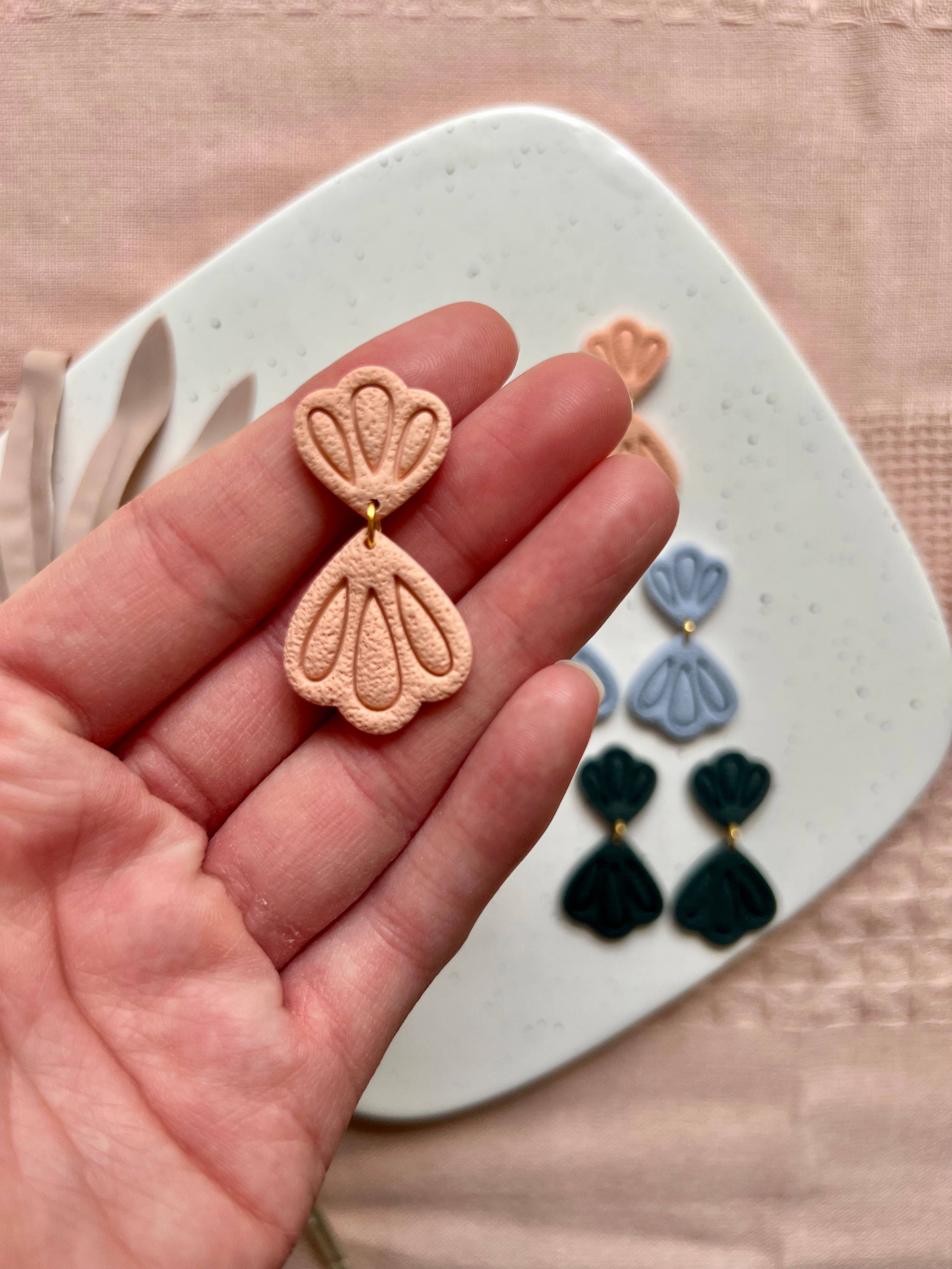 Embossed Petal Clay Earrings: Peach