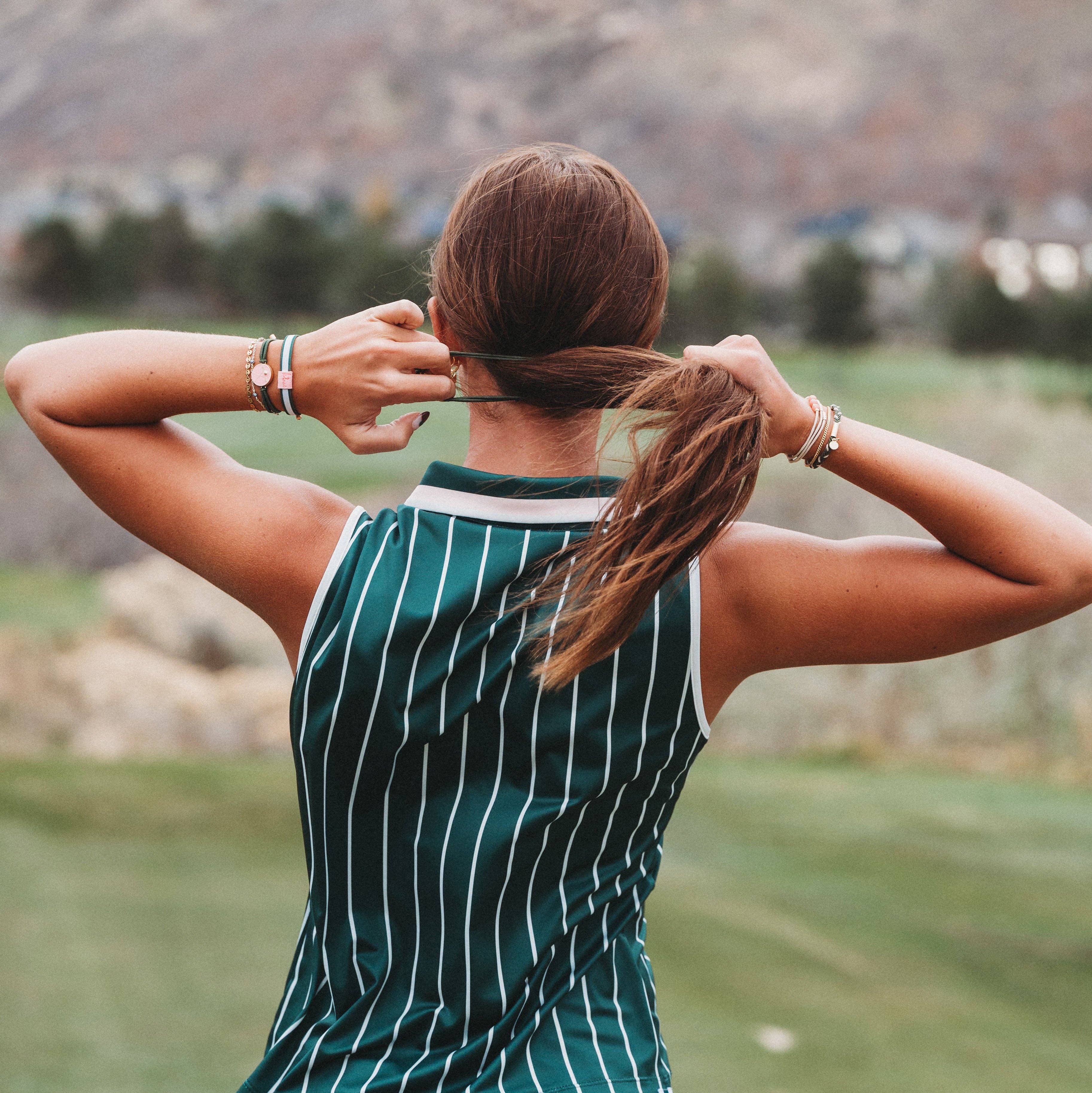 "Tee Time" Green and Pink Hair Tie Bracelets with Removable Ball Marker: Large