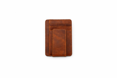 Leather Card Holder with Money Clip Minimalist Pocket wallet: Brown