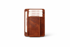 Leather Card Holder with Money Clip Minimalist Pocket wallet: Brown