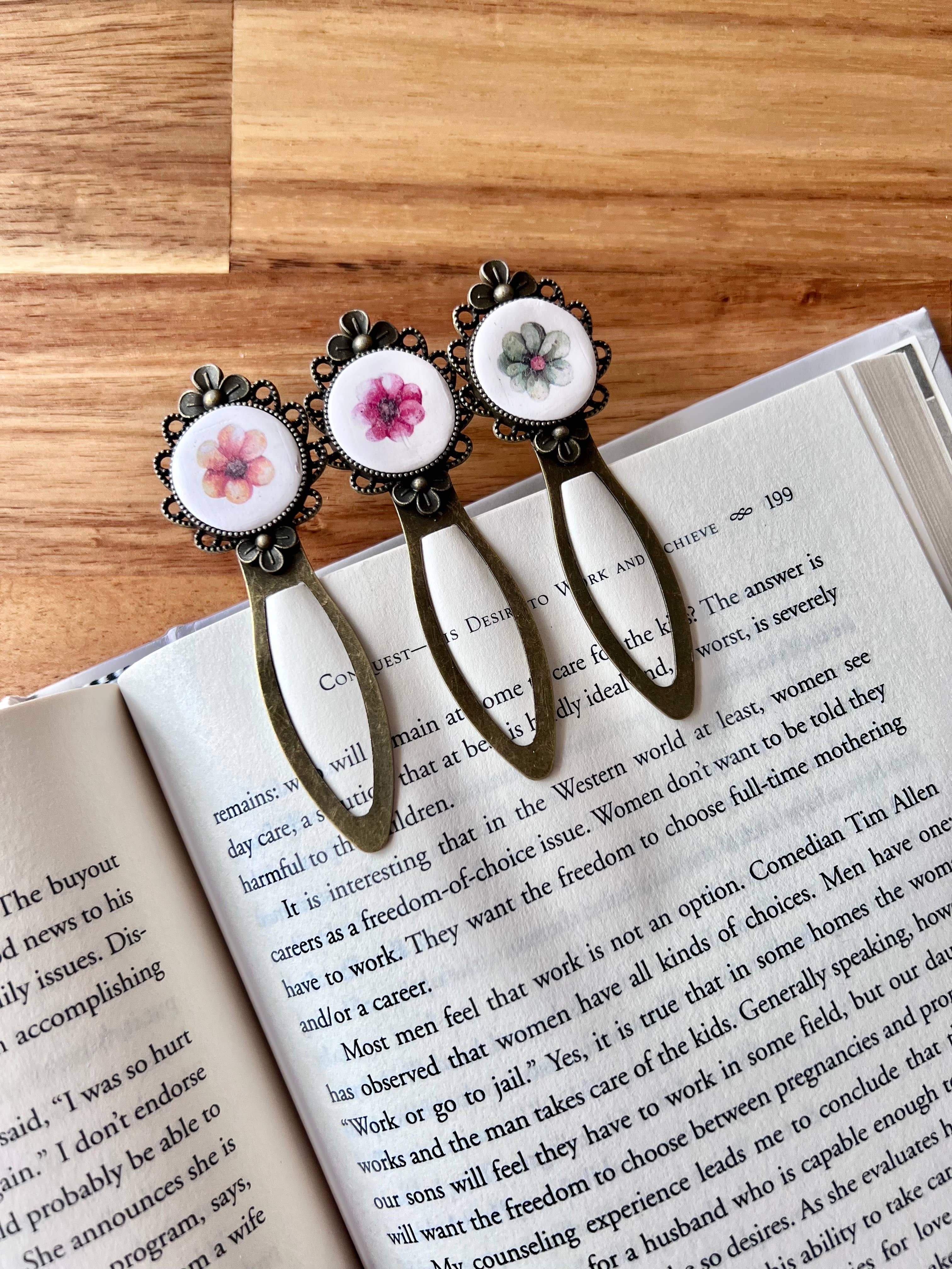 Vintage Clay Bookmark: Pink flower
