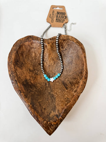 Star Pendant Navajo Pearl Necklace Choker: TURQUOISE