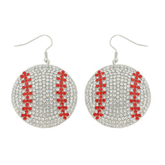 Sophia Collection - Game Day Rhinestone Suede Backed Drop Earrings: Baseball
