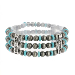 Sophia Collection - 3 Layer Navajo Pearl Mix Beaded Western Bracelet: Multicolor