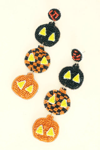 Sophia Collection - 3 Tier Beaded Jack O Lantern Linear Drop Dangle Earrings