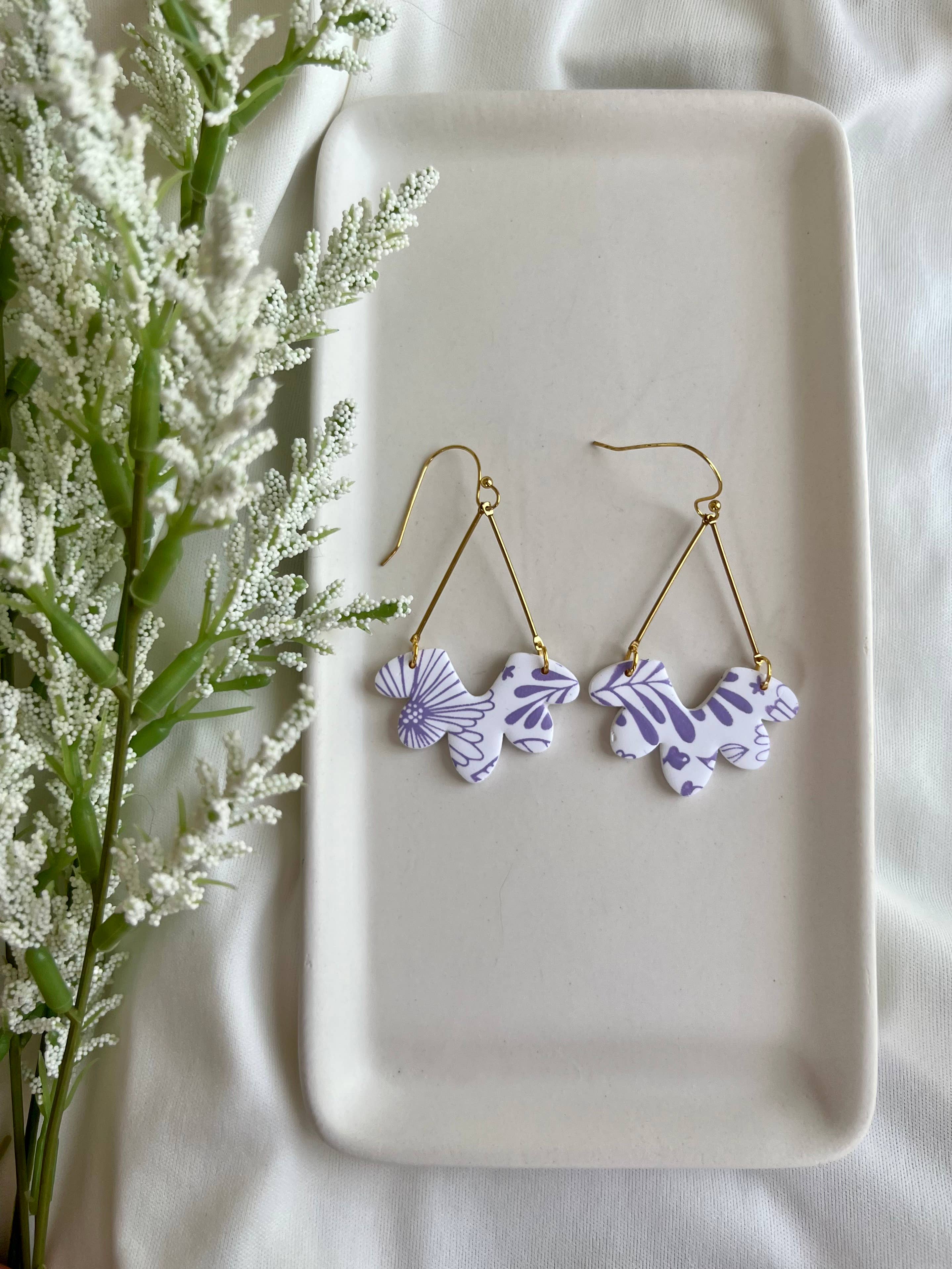 Floral Clay Earrings-Lavender