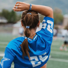 "Game Day" Blue/White Hair Tie Bracelet: Large