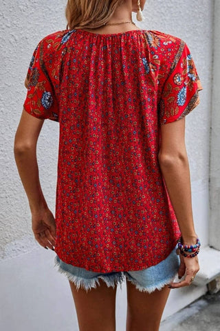 BOHO V-NECK SHORT-SLEEVED SHIRT
