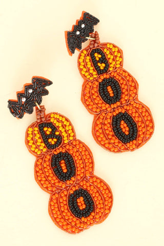 Sophia Collection - Halloween Boo Pumpkin Seed Bead Post Earrings