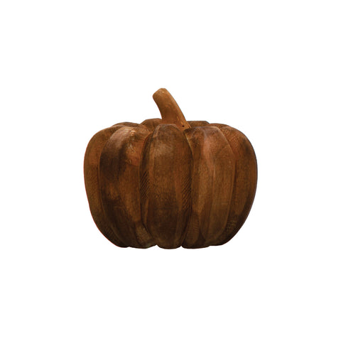 5-1/2" Round x 5-1/2"H Hand-Carved Poplar Wood Pumpkin, Orange Color (Each One Will Vary)