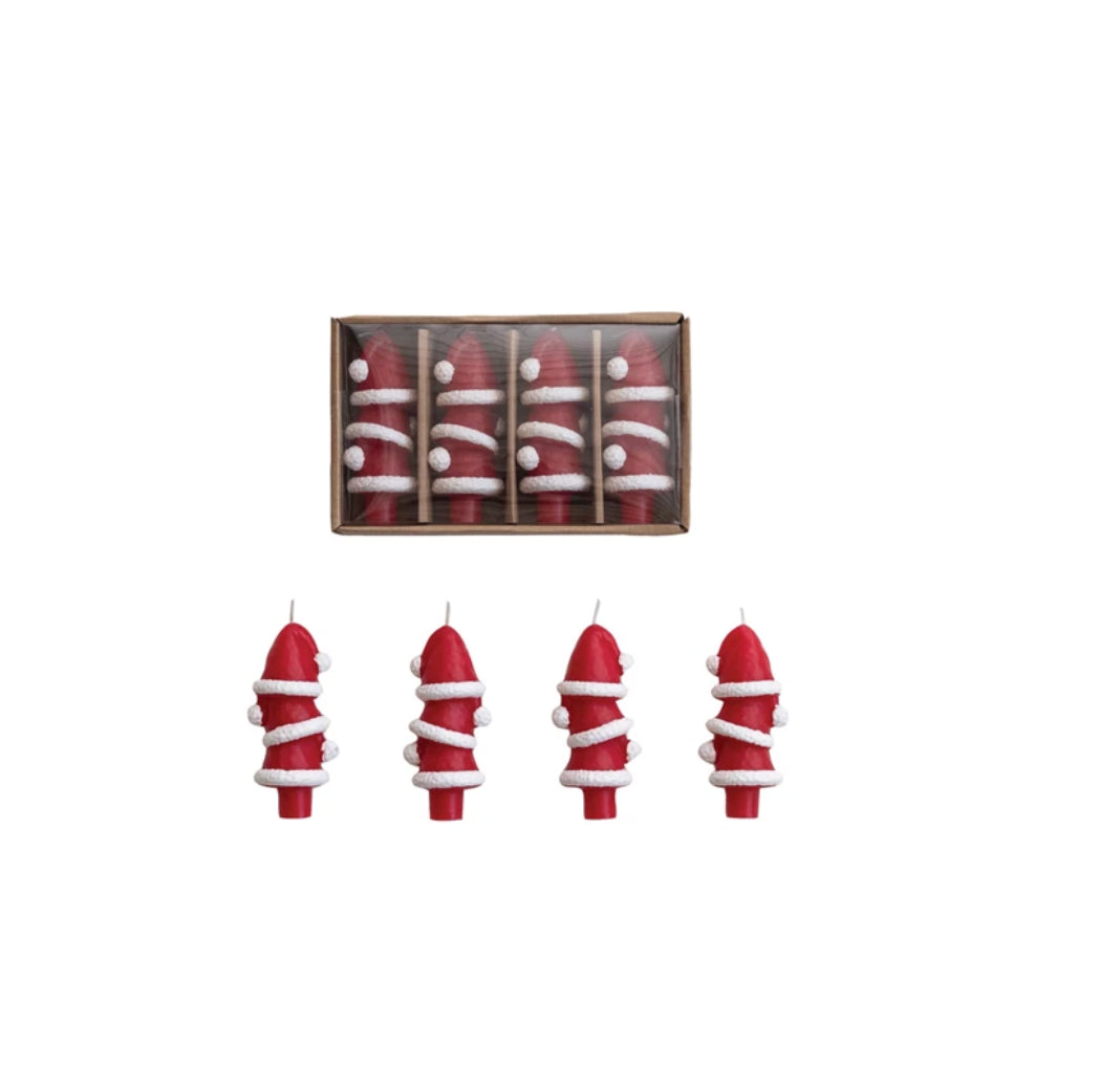 Creative Co-Op Santa Hat Shaped Shaped Bottle Taper Candles in Box Set of 4