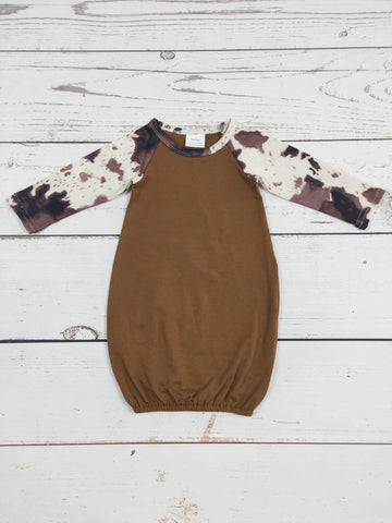 Brown Cows Printed Infant Babygown