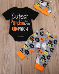 Black Cutest Pumpkin Halloween 3-Piece Baby Outfit Set