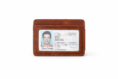 Leather Card Holder with Money Clip Minimalist Pocket wallet: Brown