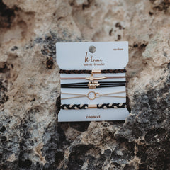 "Connect" Black and Cream with Gold Accent Hair Tie Bracelets: Medium