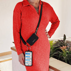 Save The Girls - Clip & Go Brushed Vegan Leather Phone Lanyard - Rfid Pouch: Brown - Brown Pouch