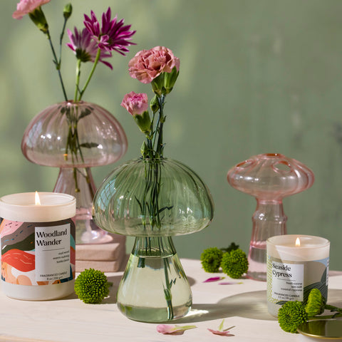 Green Glass Mushroom Single Hole Arranging Vases