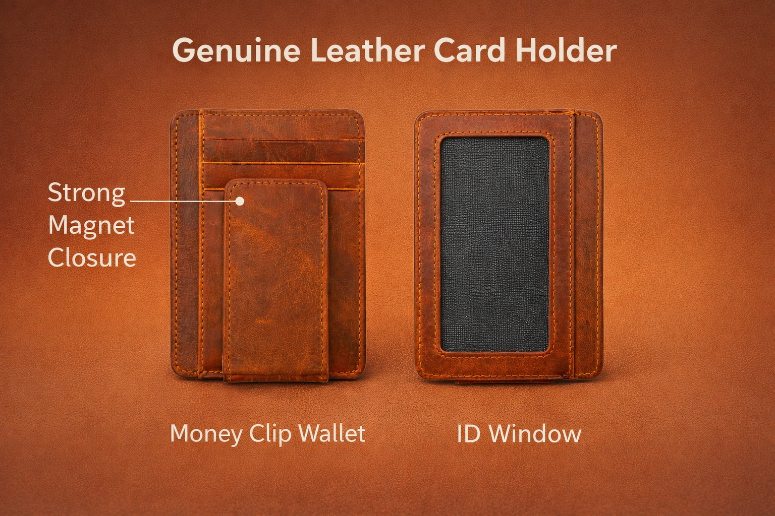 Leather Card Holder with Money Clip Minimalist Pocket wallet: Brown