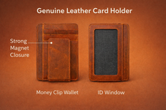 Leather Card Holder with Money Clip Minimalist Pocket wallet: Brown
