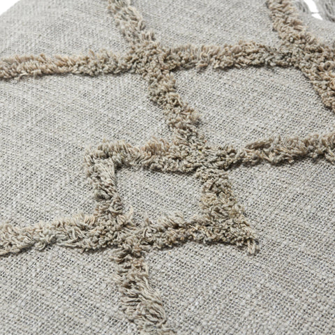 20" Cotton Blend Pillow w/ Tufted Pattern & Fringe, Polyester Fill