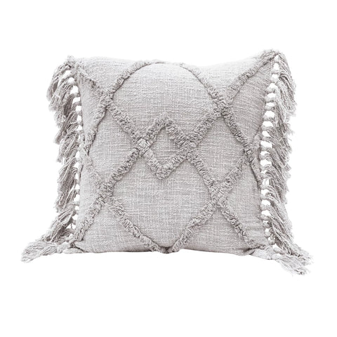 20" Cotton Blend Pillow w/ Tufted Pattern & Fringe, Polyester Fill
