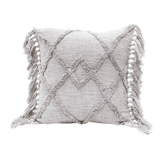 20" Cotton Blend Pillow w/ Tufted Pattern & Fringe, Polyester Fill