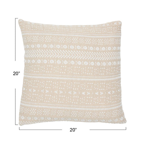 20" Woven Cotton Embroidered Pillow, Polyester Fill