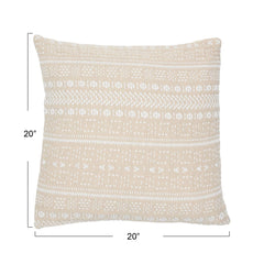 20" Woven Cotton Embroidered Pillow, Polyester Fill