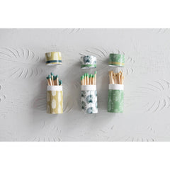 Safety Matches in Tube Matchbox with Leaves Print, 3 Styles