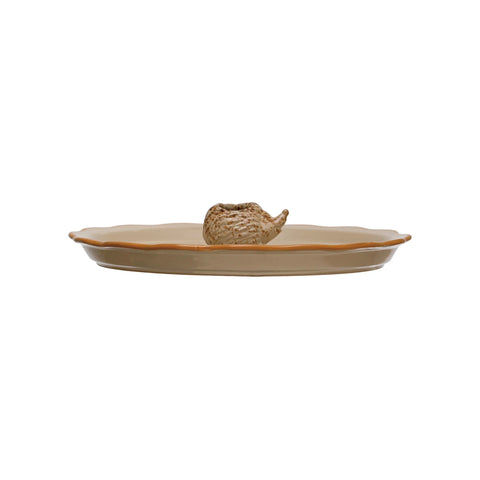 Stoneware Plate w/ Hedgehog Toothpick Holder (Each One Will Vary)