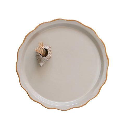 Stoneware Plate w/ Hedgehog Toothpick Holder (Each One Will Vary)