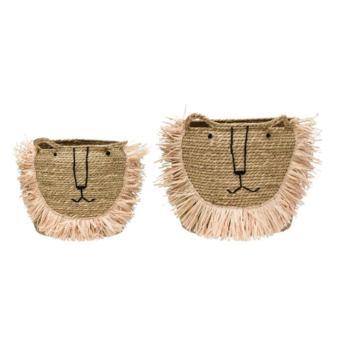 Hand-Woven Seagrass Lion Baskets w/ Handles, Natura