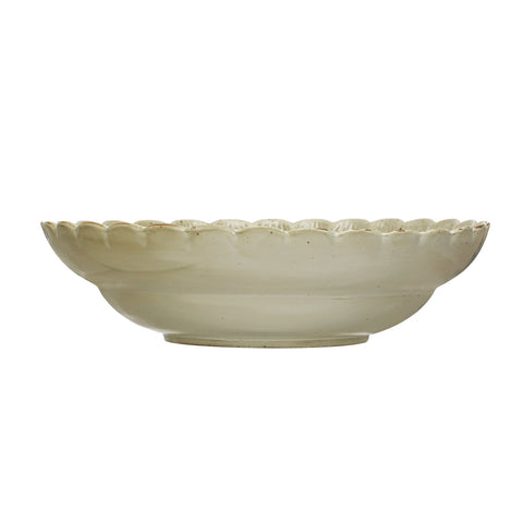 Stoneware Bowl w/ Scalloped Edge, Reactive Glaze, Green (Each One Will Vary)