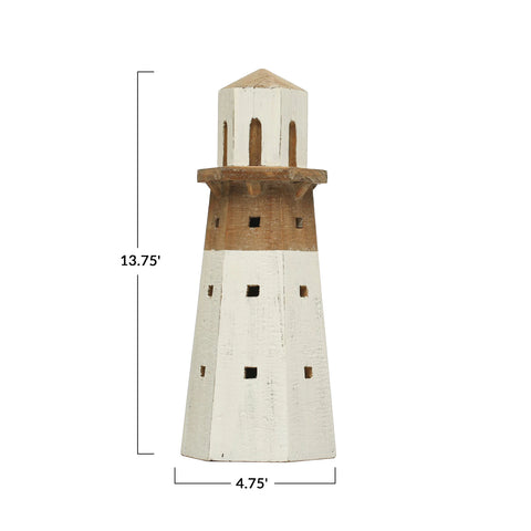 Wood Lighthouse, White & Natural