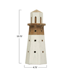 Wood Lighthouse, White & Natural