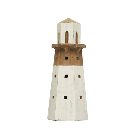 Wood Lighthouse, White & Natural