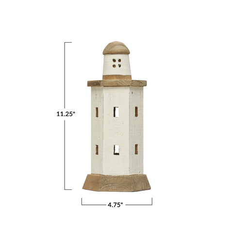 Wood Lighthouse, White & Natural