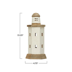 Wood Lighthouse, White & Natural