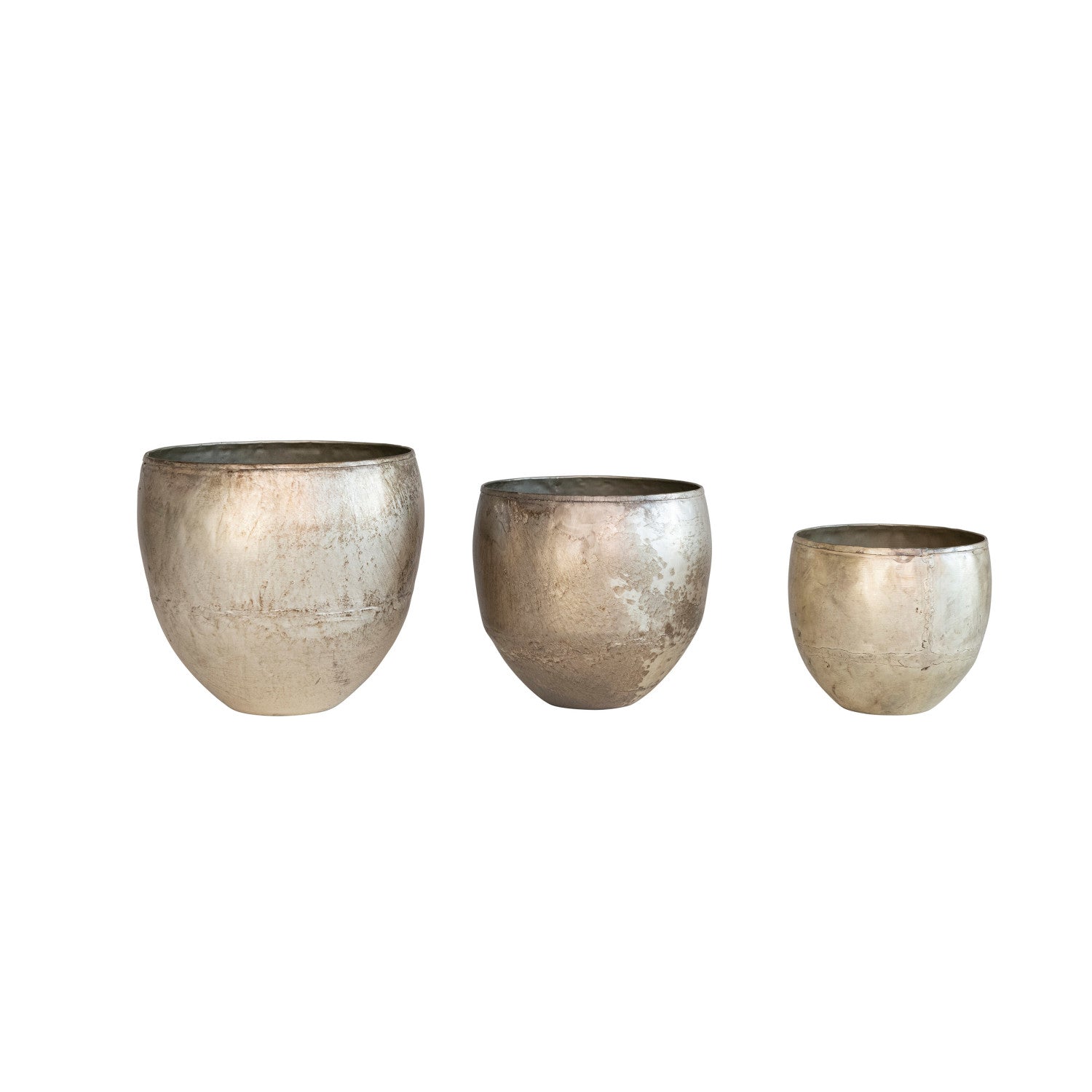 Metal Planters, Distressed Pewter Finish,