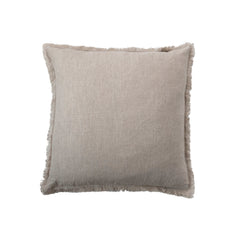 20" Square Stonewashed Linen Pillow w/ Fringe, Natura