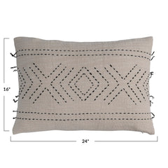 24"L x 16"H Hand-Embroidered Cotton Lumbar Pillow w/ Kantha Stitch