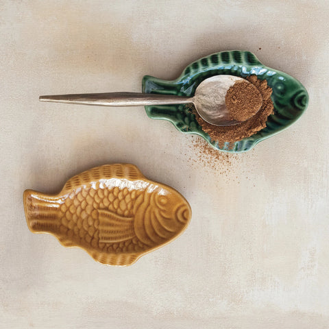 Stoneware Fish Shaped Dish, 2 Colors (Each One Will Vary)