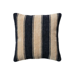 20" Square Woven Cotton Blend Chenille Pillow w/ Stripes & Cotton Back