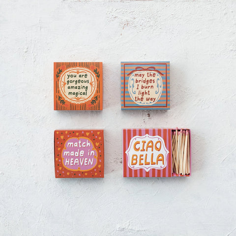 Safety Matches in Matchbox w/ Saying, 4 Styles