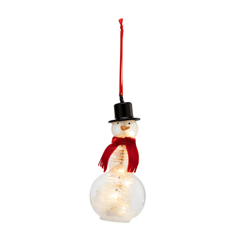 Lit Blown Glass Snowman Ornament