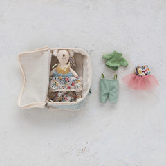 Fabric Suitcase Bed with Plush Bear & Outfits, Set of 6