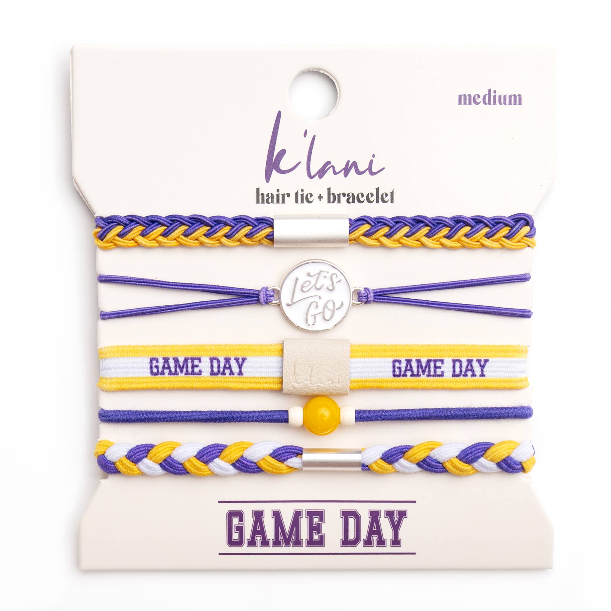 "Game Day" Purple/Yellow Hair Tie Bracelets: Large